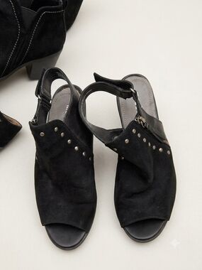 BareTraps Black Studded Suede Slingback Mules